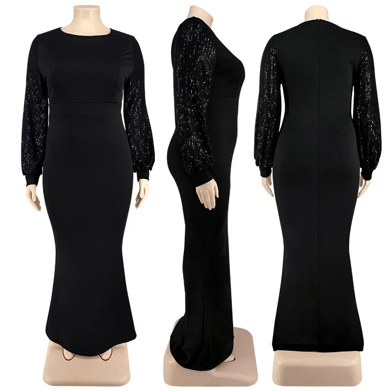 Women Long Sleeve Maxi Dresses Evening Ladies Sexy Plus Size Sequin Dress Glitte Elegant Red Dress Wholesale Dropshipping