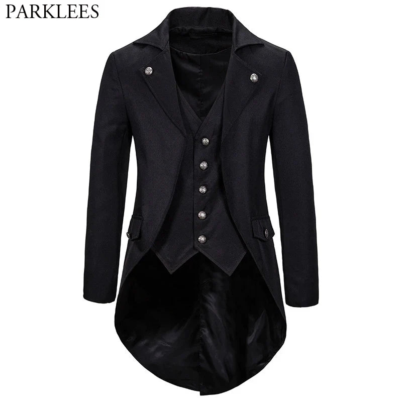 Gothic Victorian Tailcoat Jacket Men Steampunk Medieval Cosplay Costume Male Pirate Renaissance Formal Tuxedo Coats 2XL