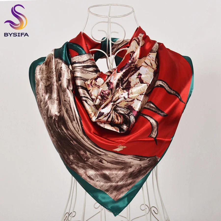 Spring And Autumn Female Satin Scarf,Big Square Scarves Hijabs Printed,Women Scarf,Purple Polyester Silk Scarf Shawl 90*90cm