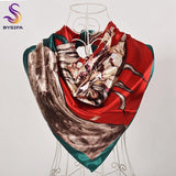 Spring And Autumn Female Satin Scarf,Big Square Scarves Hijabs Printed,Women Scarf,Purple Polyester Silk Scarf Shawl 90*90cm