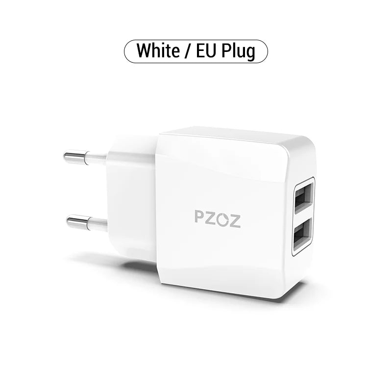 PZOZ Usb Charger Travel EU Plug 2a Fast Charging Adapter portable Dual Wall charger Mobile Phone cable For iphone Samsung xiaomi