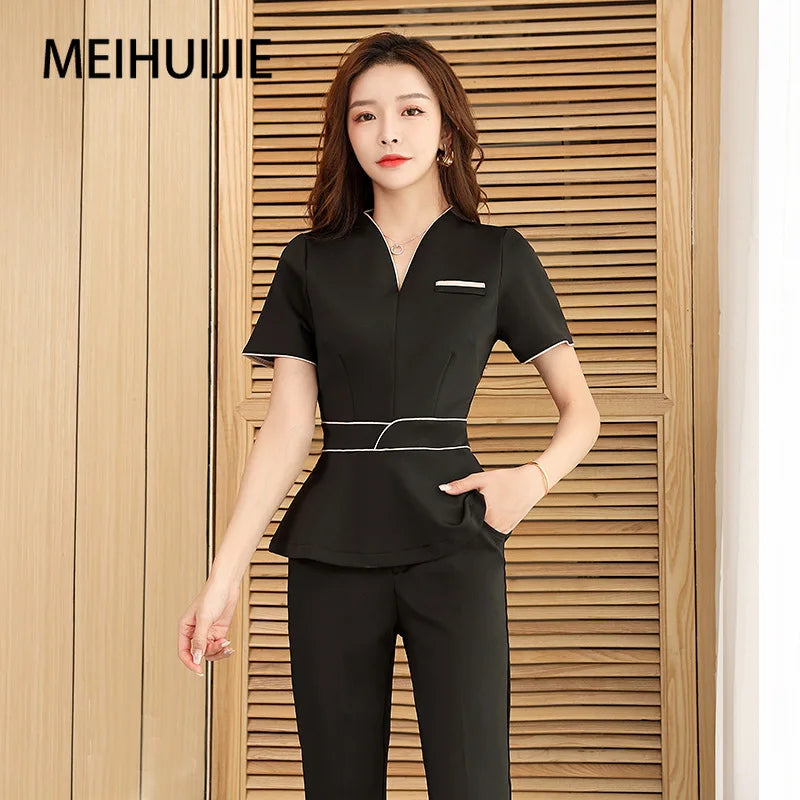 Esthetic Uniform Summer Short Sleeve Beauty Salon Suit Women's Spa Beautician Clothing Hotel Massage Workwear Korean Overalls