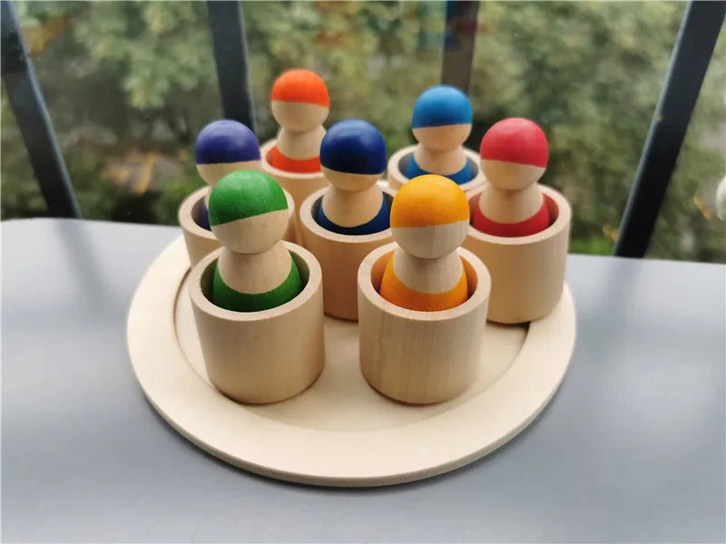 Montessori Wooden Toys Elemental Rainbow Stacking Blocks /Unpaint Wood Tree Building Stacking Car Volcano Coral Sea Wave