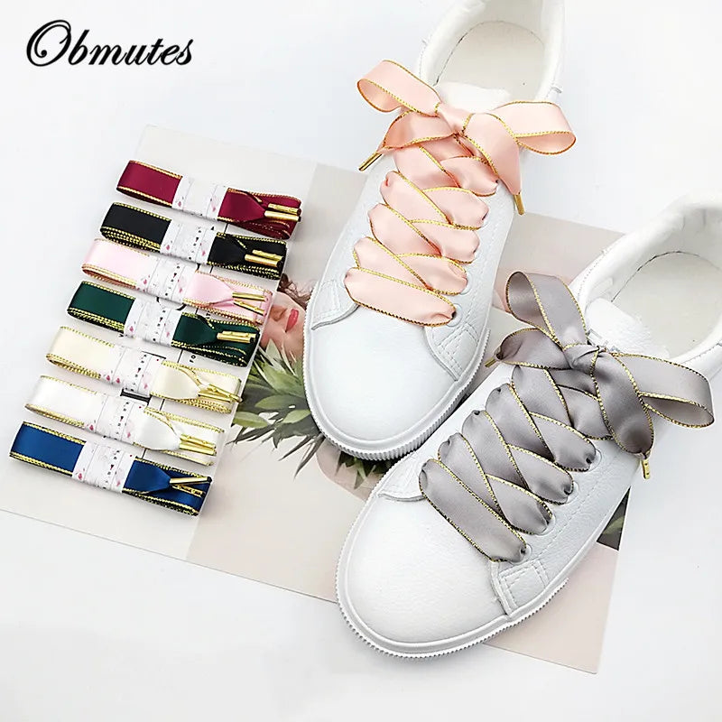 1.6cm Wide Double-sided Ribbon Satin Fashion Shoelace Creative Trend Female Models White Lace Gold Color