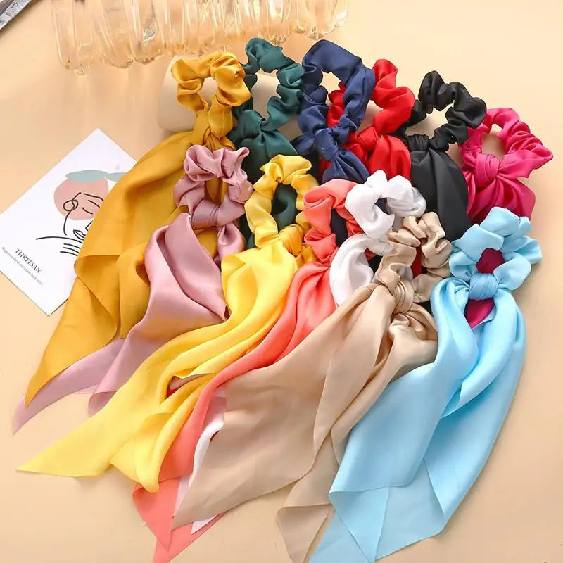 1PC New Women Scrunchie Ribbon Elastic Hair Bands Bow Scarf Solid Head Band for Girls Ladies Hair Ropes Ties Hair Accessories