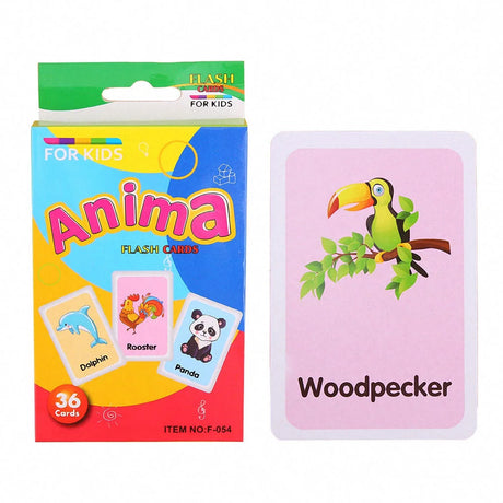 36Pcs Kids Cognition Card Shape Animal Color Teaching Baby English Learning Word Card Education Toys Montessori Material Gift