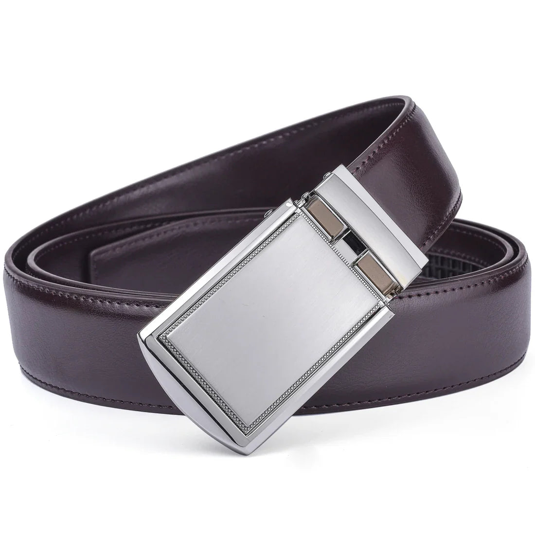 Men's Leather Ratchet Belt with Automatic Buckle 3.5CM Wide Adjustable Dress