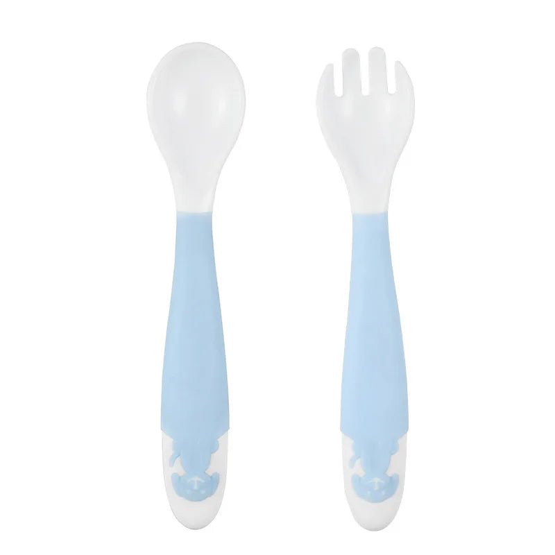 Baby Feeding Spoon+Fork Learn to eat Training Complementary Food Spoon Any Bend Tableware Twist Spoon Fork Free Storage Box