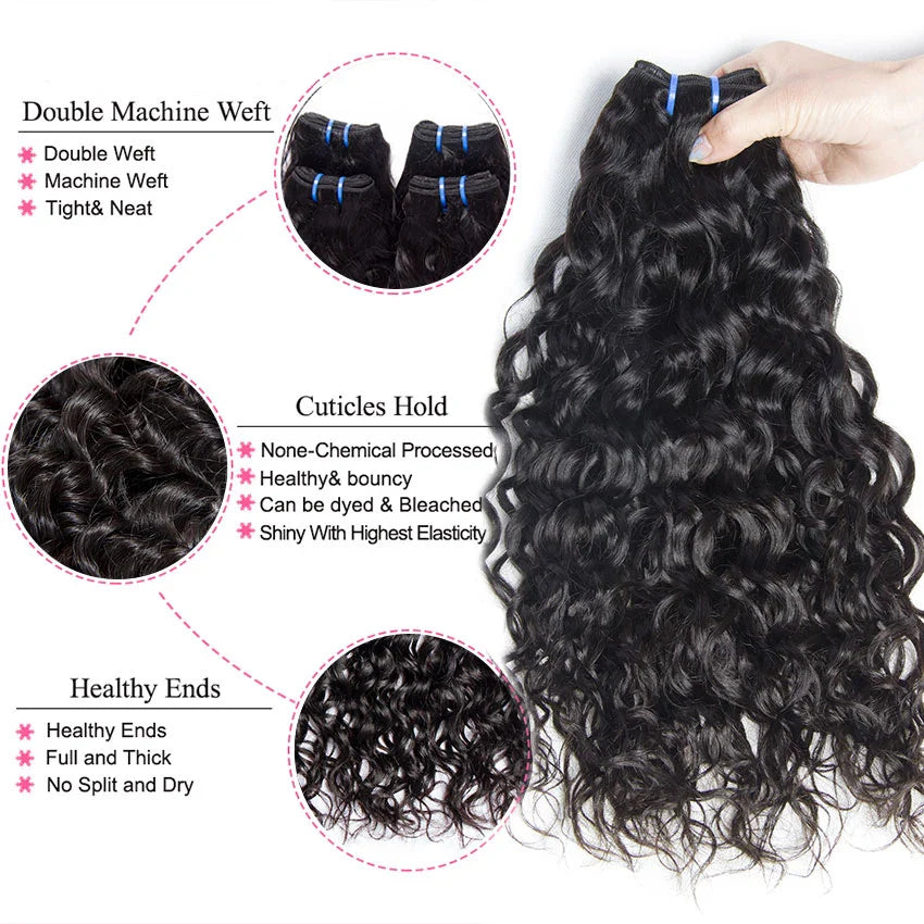 Brazilian Water Wave Bundles With Frontal 13x4 100% Human Hair 3 4 Bundles With Closure 4x4 Remy Hair Lace Frontal With Bundles