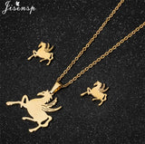 Cute Deer Cat Animal Jewelry Sets for Women Stainless Steel Triangle Star Moon Necklace Pendant Girls Christmas Accessories 2021