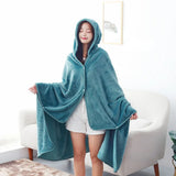 Textile City Ins Hooded Blanket Trend Plush Thick Throw With Buttons Shawl Cloak Warm Flannel Solid Shawl Throw Blanket