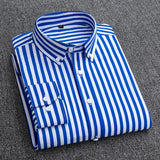 Mens Dress Shirts Striped Long Sleeve Spring Autumn Smart Casual Business Non-Ironing Slim Fit Formal Men's Shirt Blue White