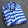 Mens Dress Shirts Striped Long Sleeve Spring Autumn Smart Casual Business Non-Ironing Slim Fit Formal Men's Shirt Blue White