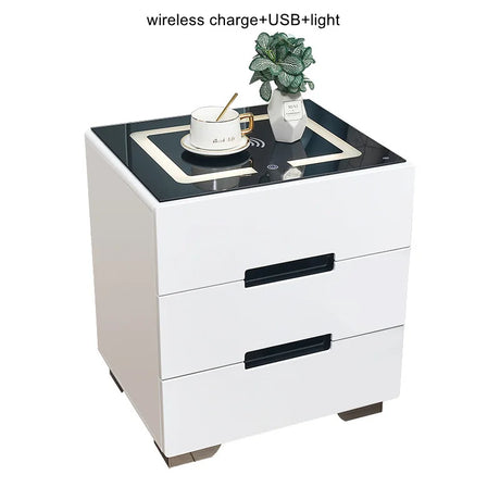 Smart Bedside Table with Wireless USB Charging Creative Multi-Functional Infrared Sensitive LED Light Hotel Night Stands