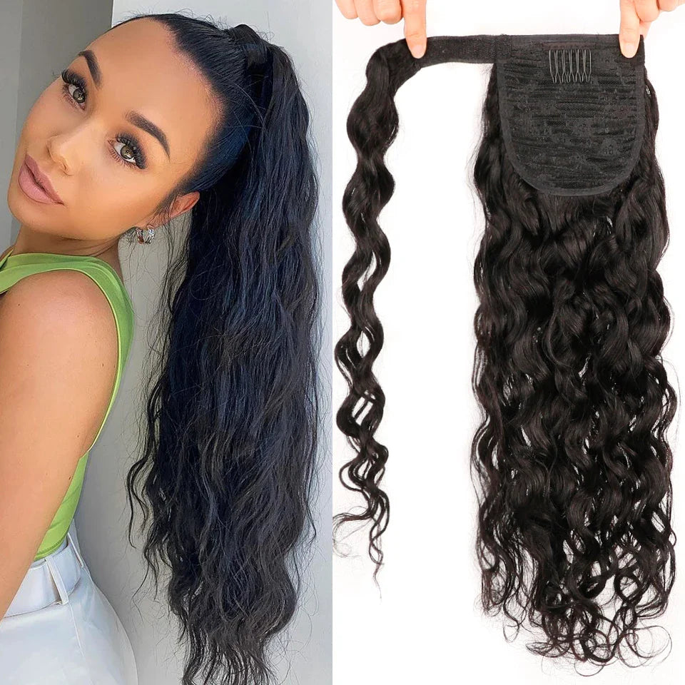 Wrap Around Ponytail Human Hair Brazilian Magic Paste Pony Tail Extensions Body Wave Remy Hairpieces For Women Remy Hair