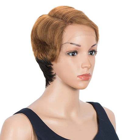 Trueme Short Pixie Cut Lace Wig Colored Brazilian Lace Front Human Hair Wigs Ombre Blonde Brown Part Lace Human Wigs For Women