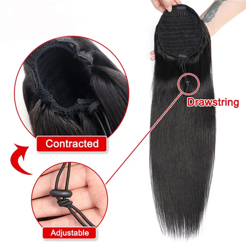 150g Straight Human Hair Wrap Around Ponytail Drawstring Ponytail Extensions Malaysian Remy Long Clip In Ponytail Iwish Hair