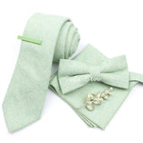 Top 50% Wool Soft 7cm Tie Bowtie Hankie Clip Brooch Sets Dusty Green Solid Classy Men Wedding Suit Daily Cravat Accessory Gift