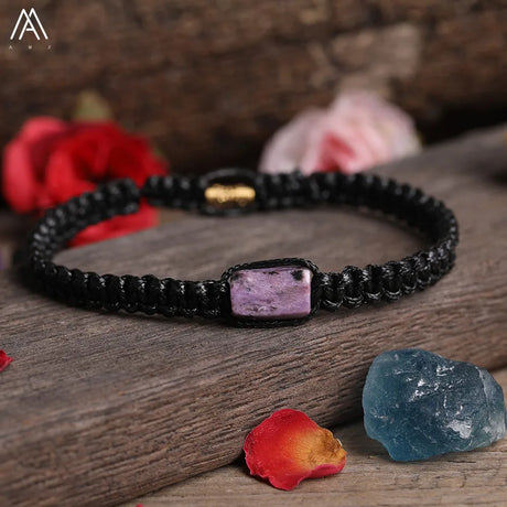 Natural Black Tourmaline Single Beads Woven Adjustable Bracelet Boho Women 6mm Black Lava Stone Beads Mala Bracelet N0383AMC