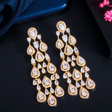 CWWZircons Trendy Clear White Water Drop Cubic Zirconia Women Long Tassel Brazil Style Party Earring Brincos Bijoux Gift CZ816