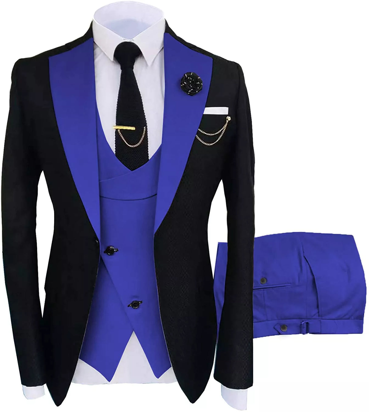 Mens Suit 3 Pieces Formal Fashion Solid Flat Color Tuxedos Jacket Wedding Groom Navy Burgundy(Blazer+Vest+Pants)