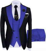 Mens Suit 3 Pieces Formal Fashion Solid Flat Color Tuxedos Jacket Wedding Groom Navy Burgundy(Blazer+Vest+Pants)