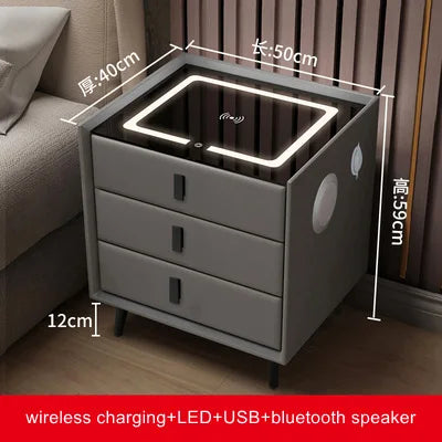 Smart Bedside Table with Wireless USB Charging Creative Multi-Functional Infrared Sensitive LED Light Hotel Night Stands