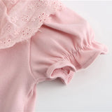 Sweet Princess Style Baby Girls Summer Solid Color Shirt Ruffles Lace Short Sleeve Soft Cotton Shirt Children Tops Outwear