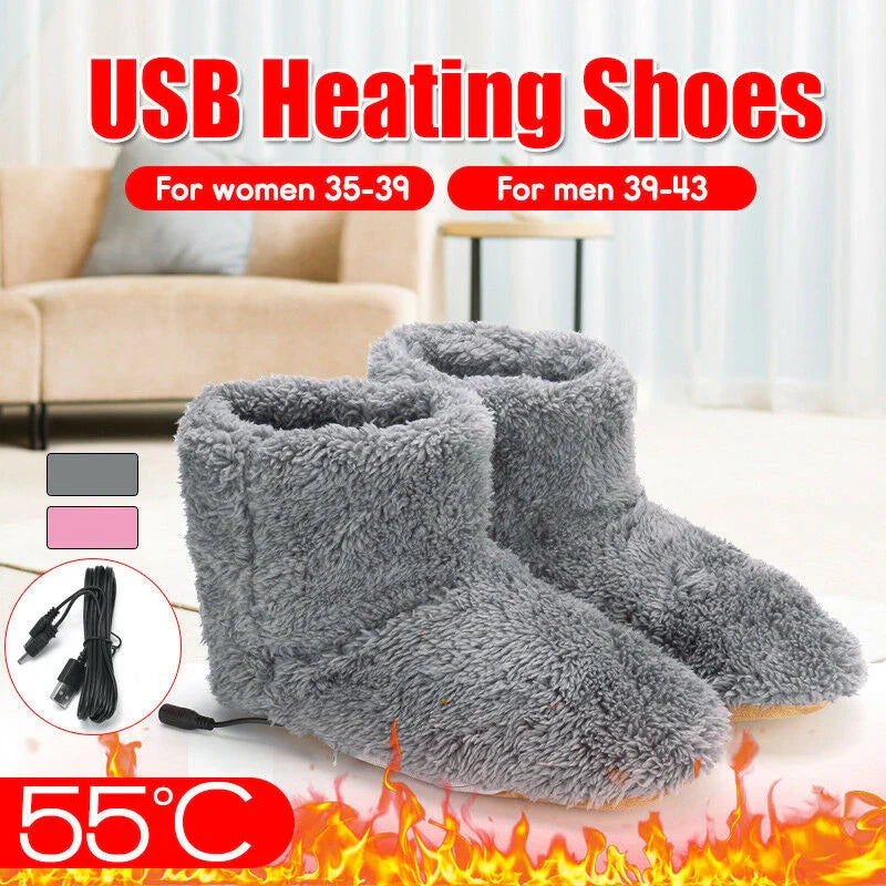 Winter USB Heater Foot Shoes Plush Warm Electric Slippers Feet Heated Washable Electric Shoes Warming Pad Heating Insoles