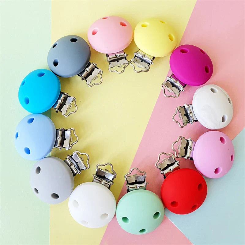 10pcs Round Silicone Pacifier Clips Solid No-Rusty Silicon DIY Baby Chew Dummy Chain Clasps Adapter