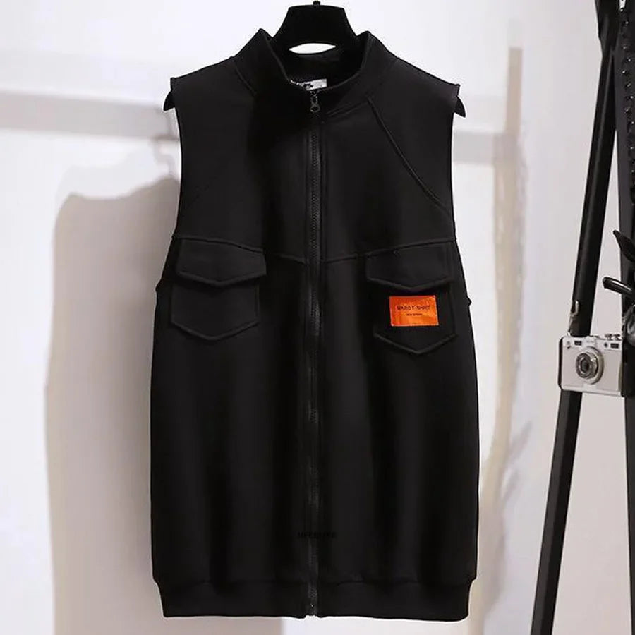 Plus Size 6XL 150kg Spring Black Jacket Women Sleeveless Vest Casual Streetwear Woman Waistcoat Tops veste femme Outwear