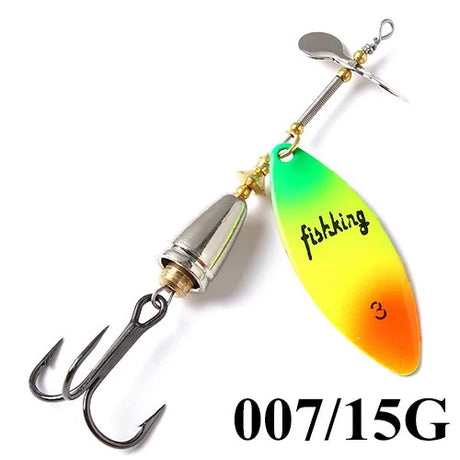 FISH KING 15g Spinner Artificial Bait Fishing Lure Willow Leaf Blades Hard Bait With Treble Hook for Pike Fishing Accessories