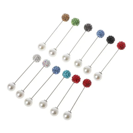 12Pcs/Set Women Brooch Pins Crystal Hijab Scarf Pearl Safety Pin Sweater Shawl Clips