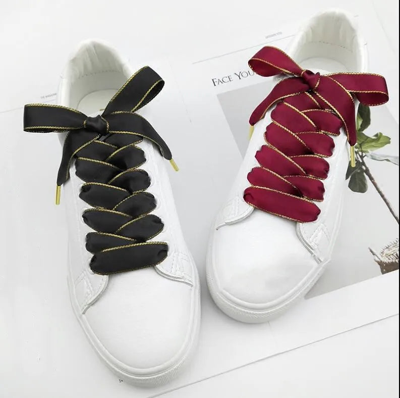 1.6cm Wide Double-sided Ribbon Satin Fashion Shoelace Creative Trend Female Models White Lace Gold Color