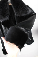 Winter  cotton inside thicker warm real sheep leather jackets female was thin natural fox fur coats sheep fur cuff coat F685