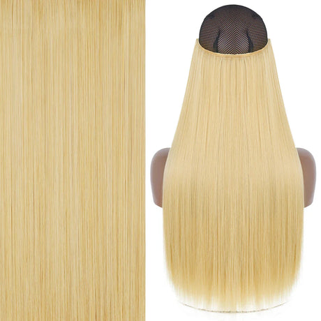 MERISIHAIR Synthetic No Clip Invisible Wire Hair Extensions Straight Black Blonde One Piece False Hairpiece Hair Extension