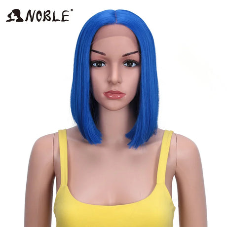 Noble Cosplay Synthetic Lace Wig Cosplay Wig Short Bob Straight 12" Color Yellow Lace Wig Ombre Blonde Wig For Black Women Wig