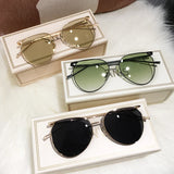 Fashion Oversized Pilot Metal Green Sunglasses Women 2021 Brand Design Retro 90s Square Frame Gradient Lens Sun Glasses Shades