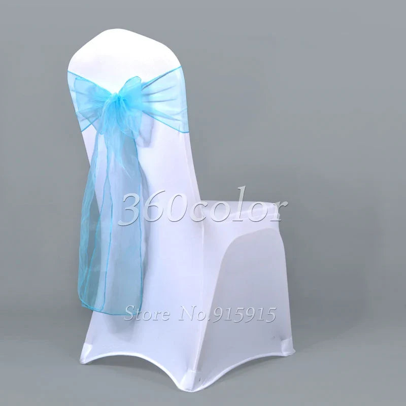 25pcs Sheer Organza Chair Sashes Bow Cover Band Bridal Shower Chair Design Wedding Party Banquet Decoration