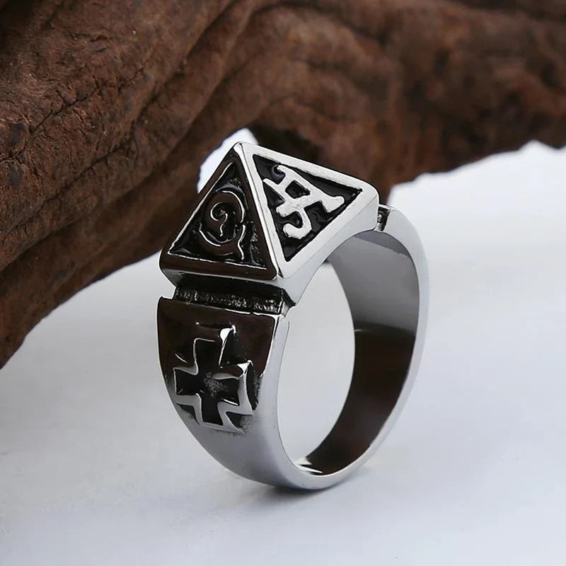 Punk Retro Self Defense Pyramid Ring Titanium Steel Personal Safety Outdoor Survival Men Women Protection Jewelry Fight EDC Tool