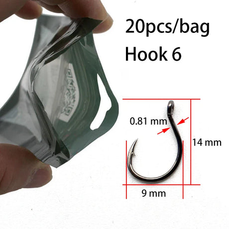 20pcs Hair Carp Rig Accessories Carp Fishing Hooks High Carbon Steel Method Feeder Barbed Fishhook PTFE Carp Coarse Fish Tackle