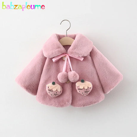 Winter Newborn Girls Clothes Korean Cartoon Cute Doll Collar Warm Thick Fleece Fake Fur Baby Tops Toddler Coat Kids Jacket BC021