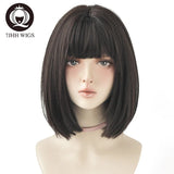 7JHH WIGS Black Short Bob Wig for Girl Daily Wear Synthetic Wig New Style Natural Supple Summer  Heatresistant Wig With Bangs