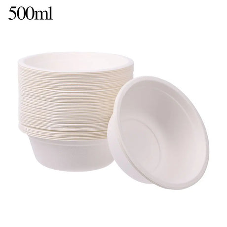 50PCS/Pack 220/350/500ml Disposable Dinnerware ECO-Friendly White Paper Bowl Tableware Outdoor Party Dining Barbecue Supplies