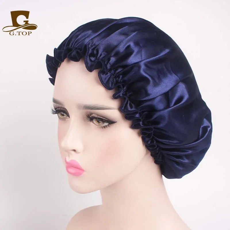 New Women Satin Night Sleep Cap Hair Bonnet Hat Silky Head Cover Elastic Band Nightcap Bath Spa bonnet de nuit dropshipping