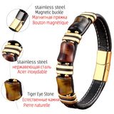 Natural Stone,Tiger Eye Bracelet,Black Leather Rope Chain,Men Bracelet,Stainless Steel Bracelet,Women Fashion Jewelry,Wholesale