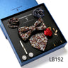 Holiday Gift Box Tie For Men 7.5 cmTie Hanky Pocket Squares Cufflink Set Bow Tie Clip Necktie Box Purple hombre Geometric Office