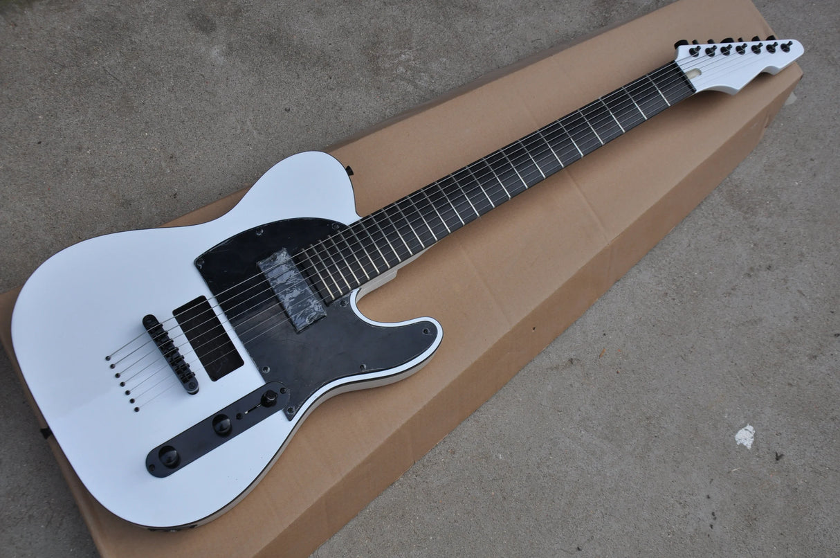 2020 high quality classic 7 string electric guitar, white body, black accessories, custom support