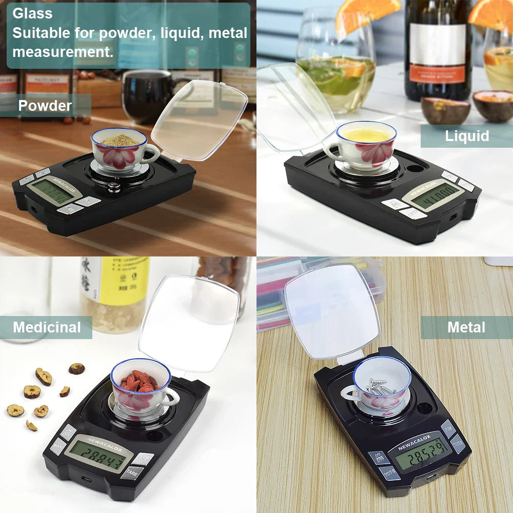 NEWACALOX 50g/100g x 0.001g USB Charging Jewelry Scale LCD Digital Pocket Precision Electronic Scale Medicinal Lab Balance Weigh