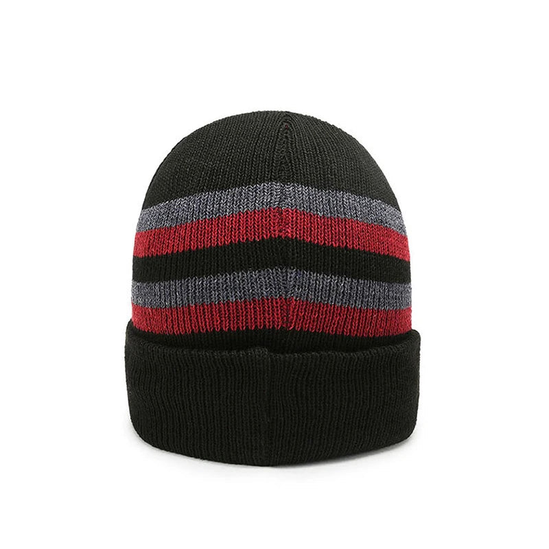 Winter Hats for Women Thick Beanies Letter Striped Knitted Cap Autumn Patchwork Beanie Men Fleece-lined Warmer Bonnet Casual Cap